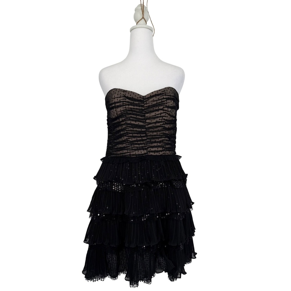Nine West Dress Women 12P Black Strapless Sequin Tiered Ruffle Glam Rocks NWT